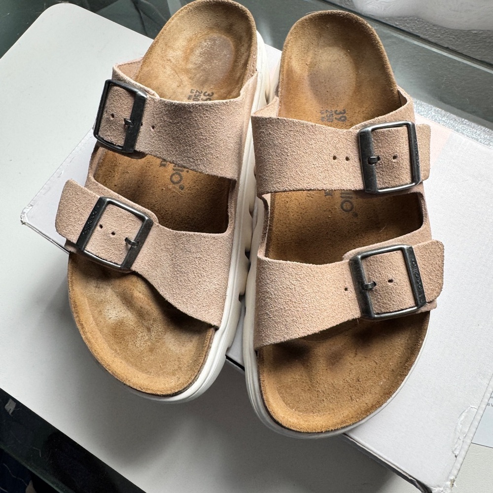 Birkenstock Arizona Chunky Sandals with Cork Footbed, Soft Suede Straps 39